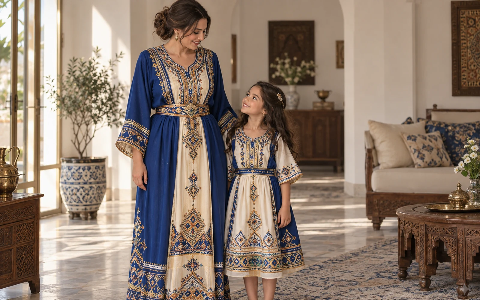 Mère et fille portant des robes kabyles assorties